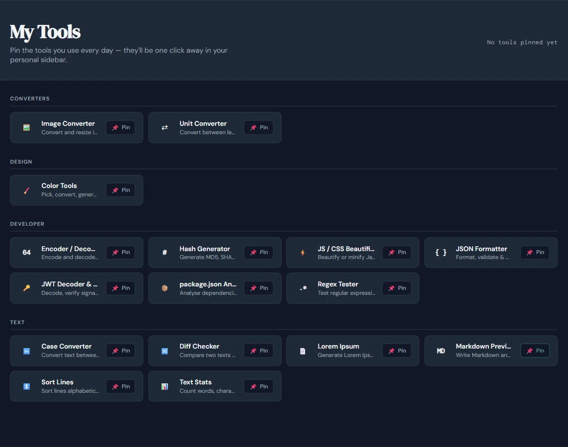 Empty My Tools picker with all available tools displayed as cards