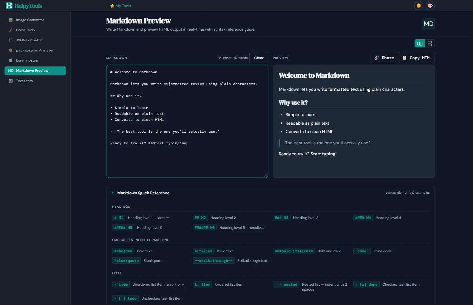 The toolkit view showing a custom sidebar with pinned tools and JSON Formatter open